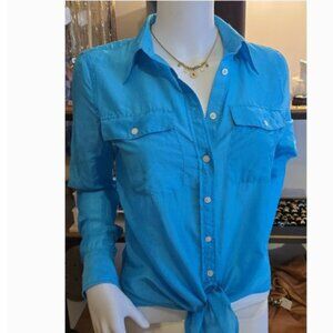 NWOT Lauren Ralph Lauren Blue Silk cotton button-down shirt Small